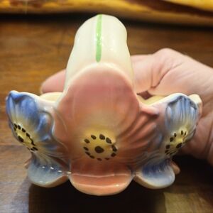 Hand-Painted Ceramic Floral Bowl - Pink, Blue & Yellow